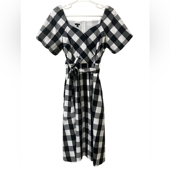 Talbots NWOT zinnia gingham fit & flare poplin midi dress in black white - Picture 4 of 13